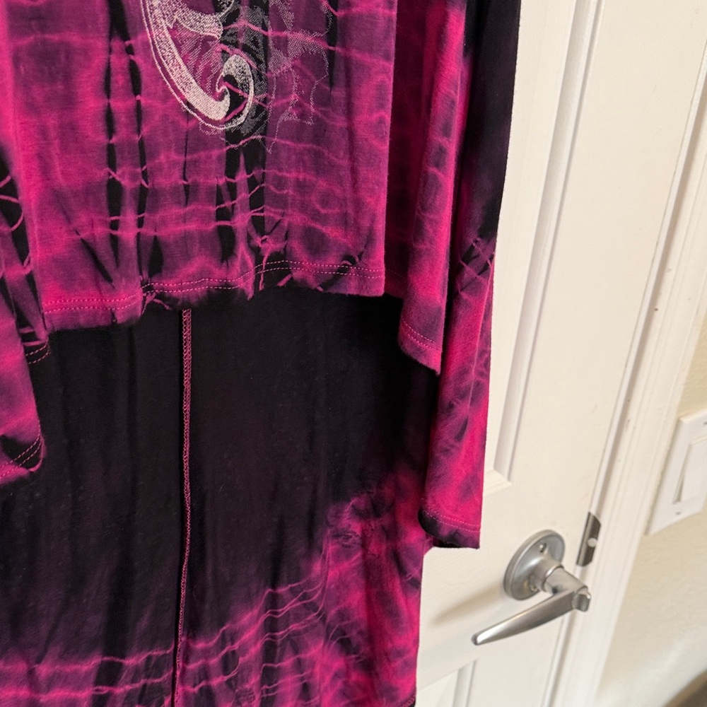 Vocal Black & Fuchsia High-Low Sleeveless Embellished Dress, XL - Picture 5 of 10